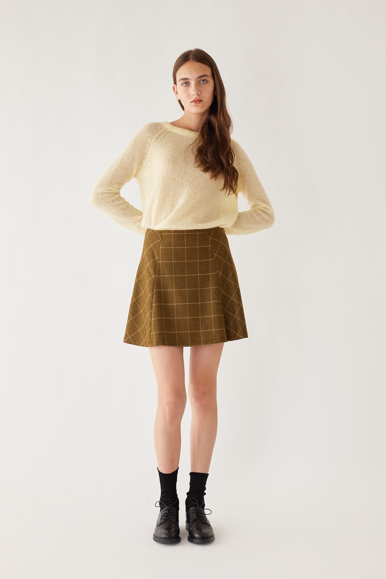 Paneled mini check skirt