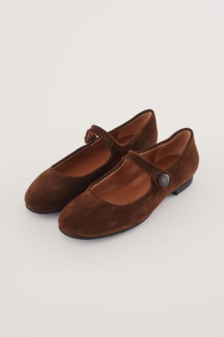 Suede Mary Janes with covered button