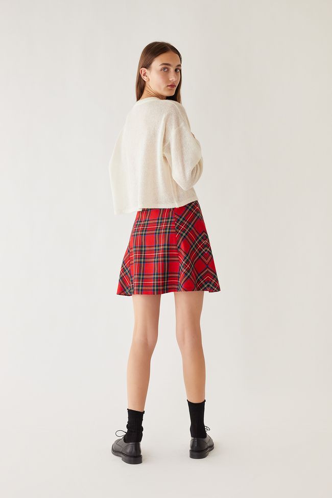 Paneled mini tartan skirt