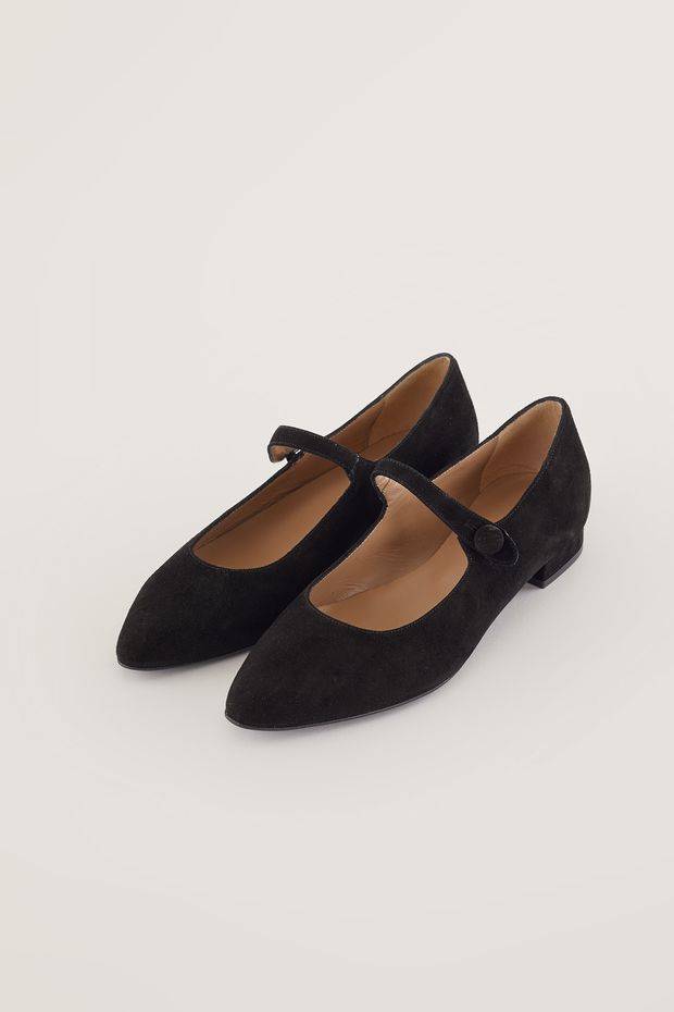 Pointed Mary Jane flats with covered button