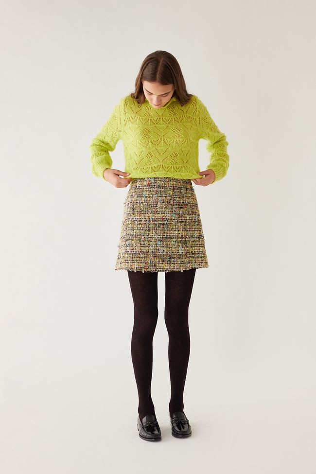 Multicolor tweed A-line skirt