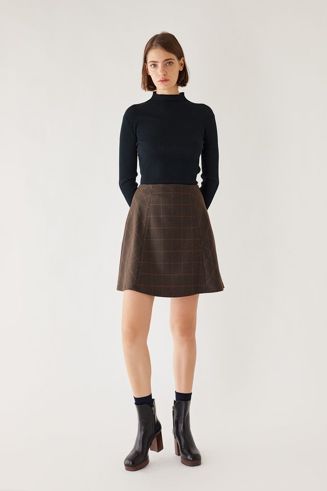 Paneled check skirt