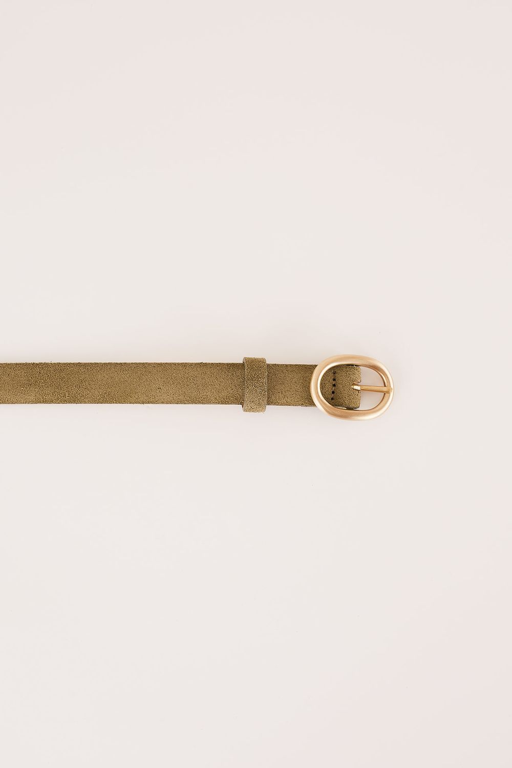 Thin leather belt with gold oval buckle