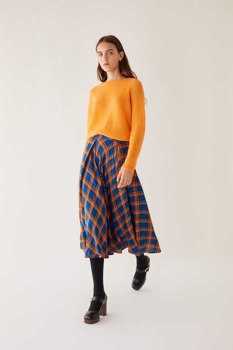 Orange plaid skirt outlet zara