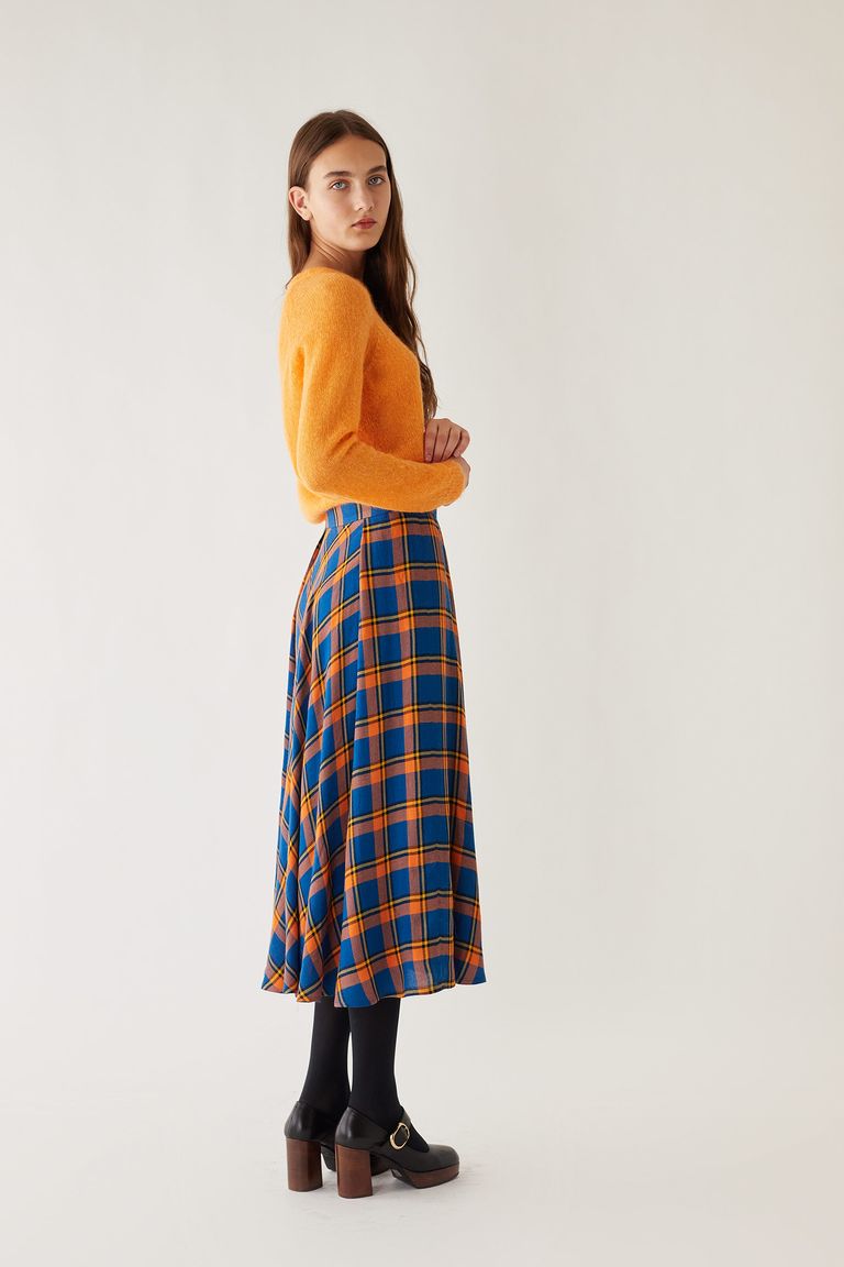 Orange plaid midi clearance skirt