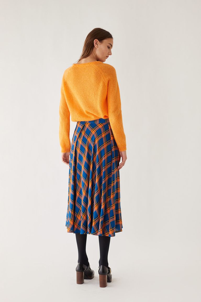 Orange plaid hotsell midi skirt