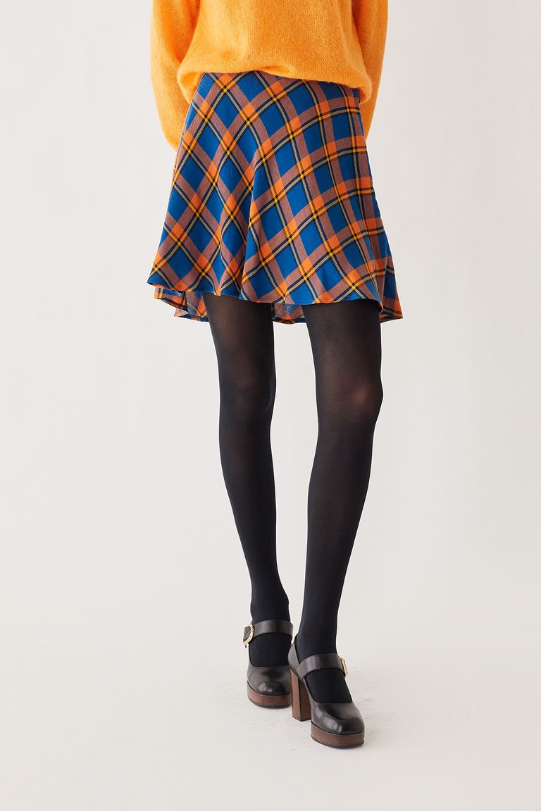 Mustard tartan mini skirt sale