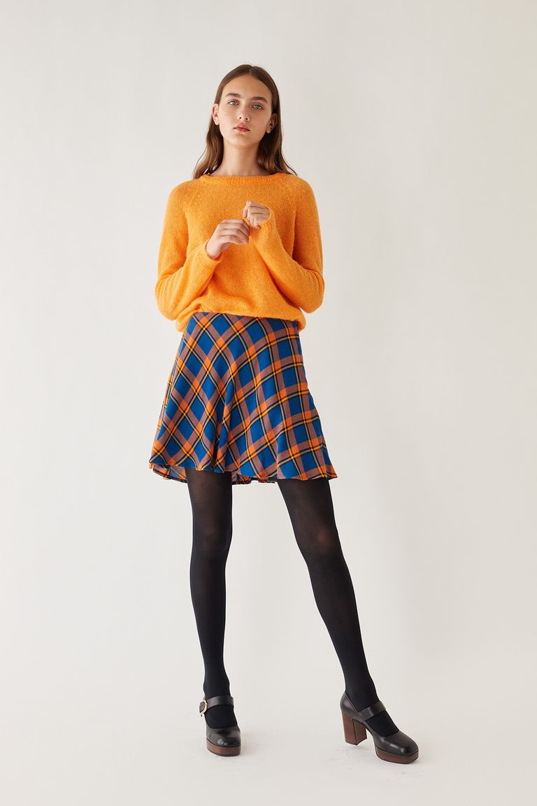 Orange plaid shop short skirt