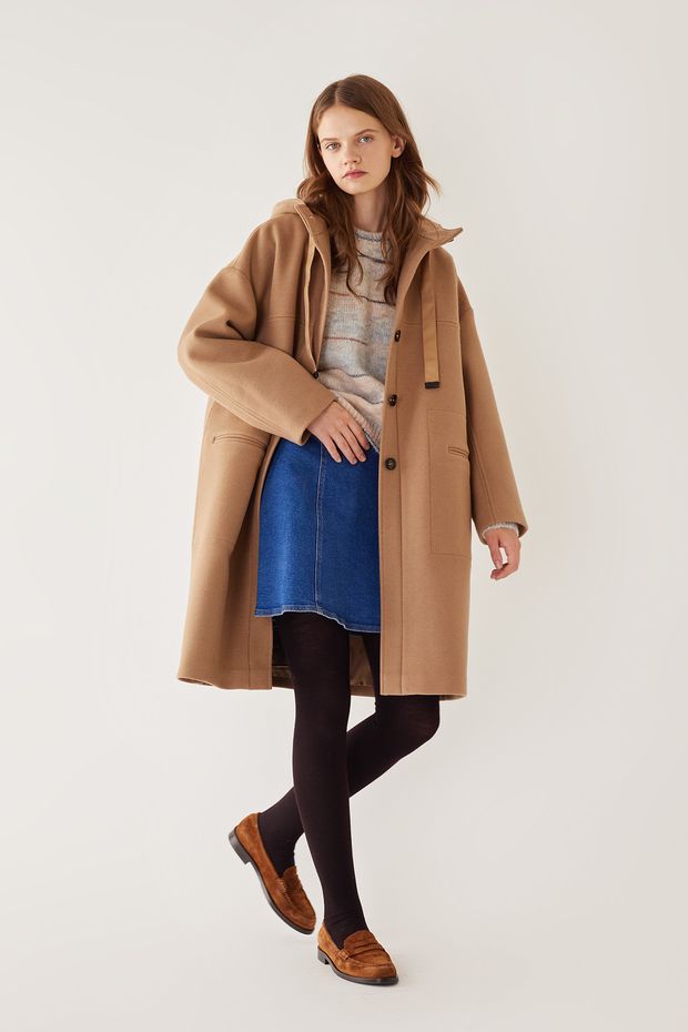 Wool and cashmere coat with hood
