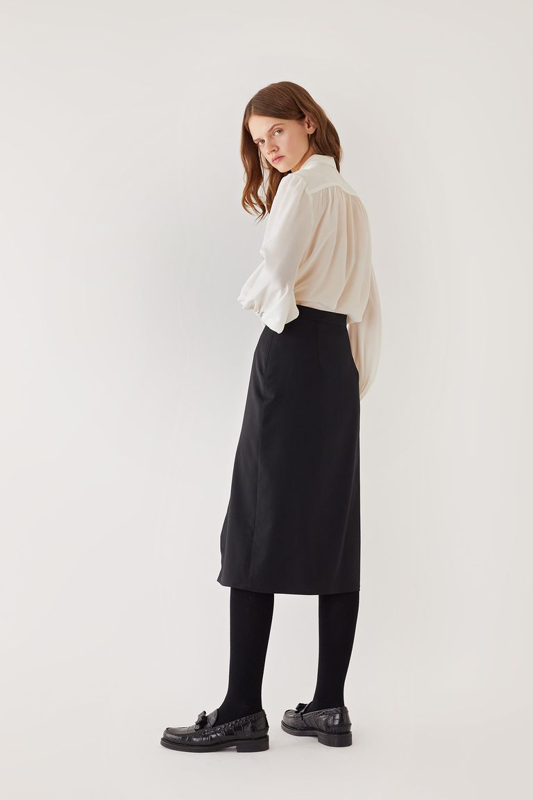 Virgin wool midi skirt with side slit - Women's Clothing Online