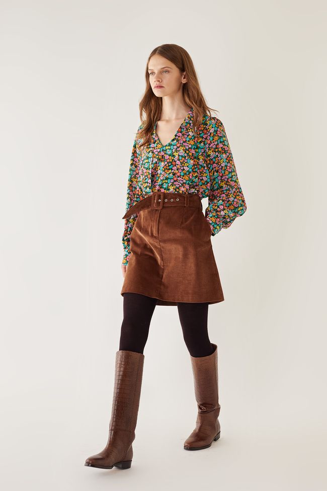 Gonna in velluto a coste con cintura