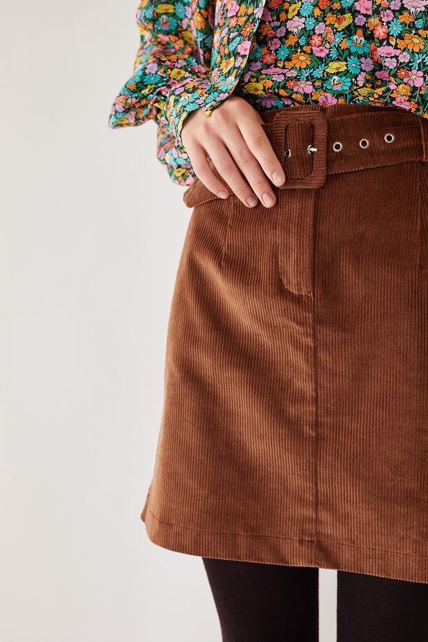 Corduroy mini skirt with matching belt