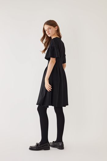 Wool jersey dress with bell sleeves