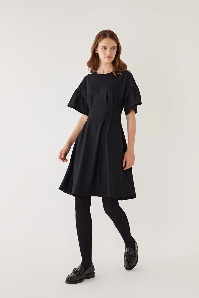 Wool jersey dress with bell sleeves