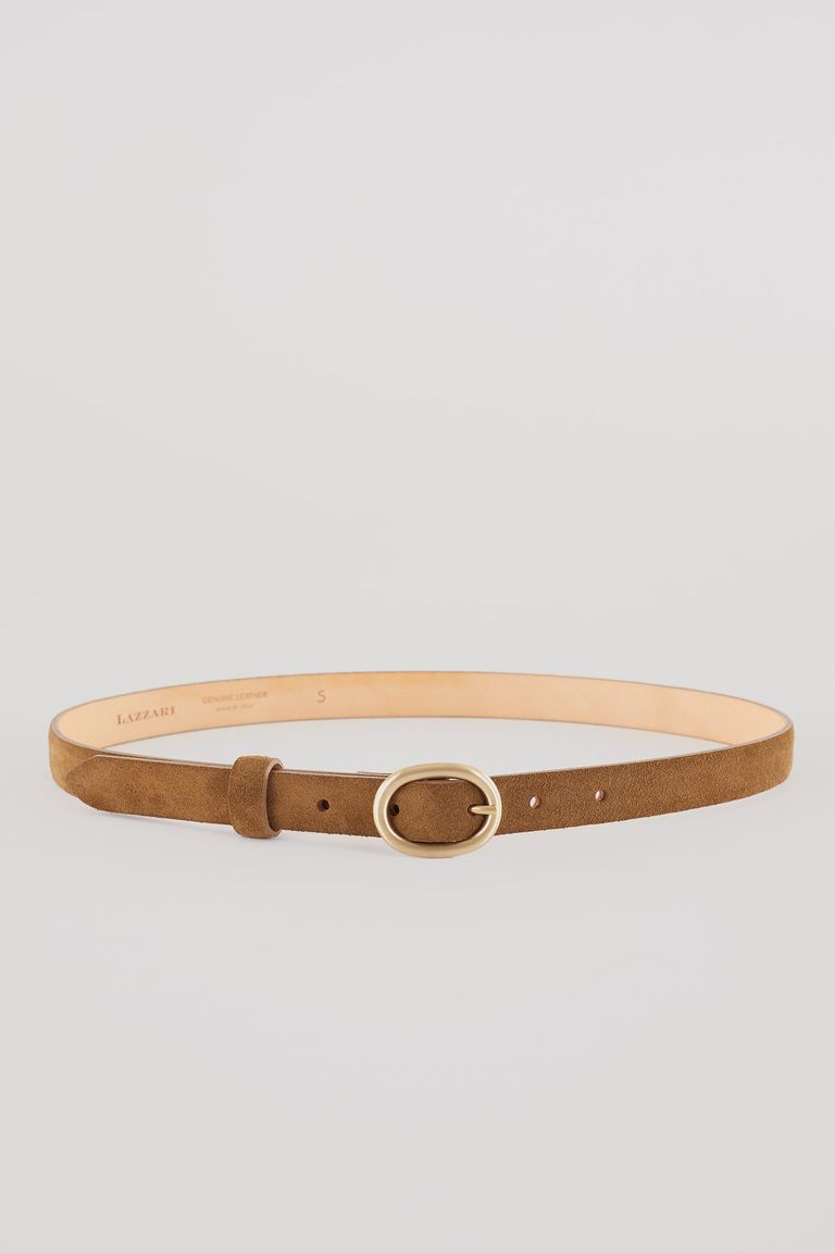 Thin leather belt with gold oval buckle - Women's Clothing Online