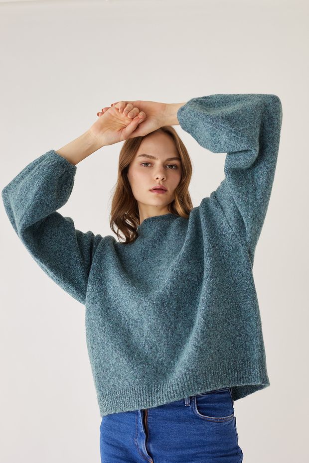 Mélange crewneck with wide sleeves