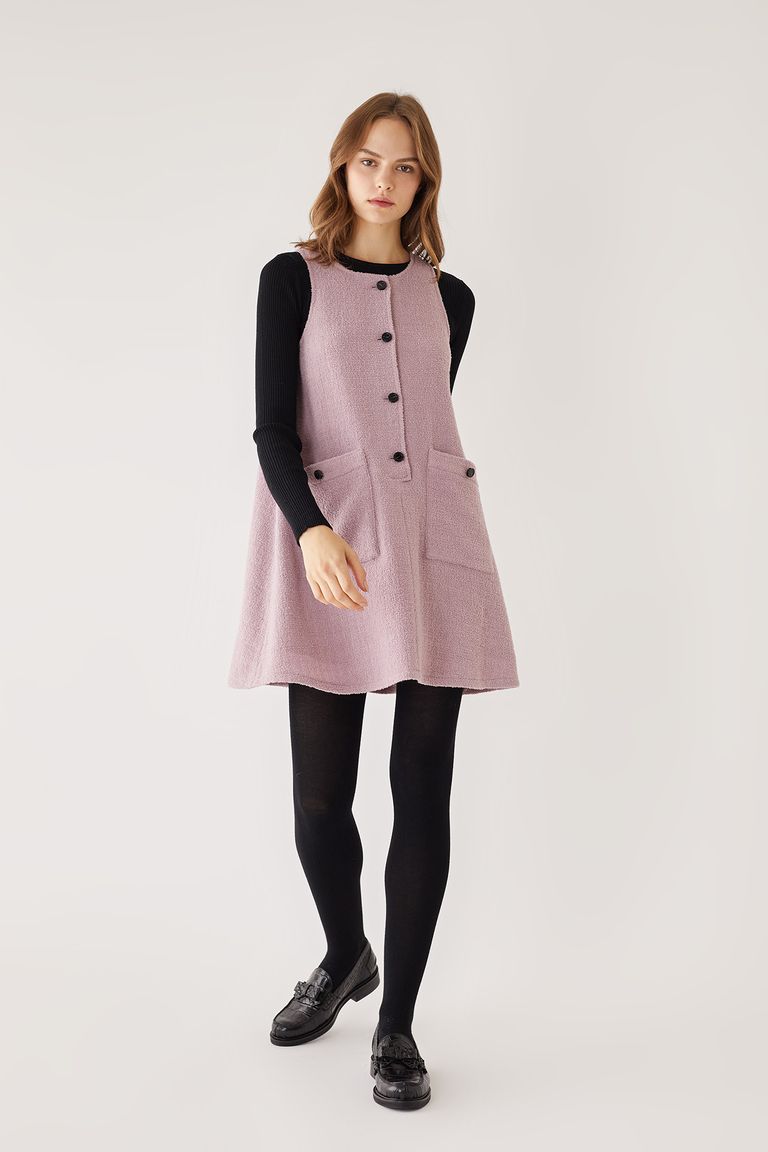 Bouclé wool pinafore dress with pockets - Women's Clothing Online ...
