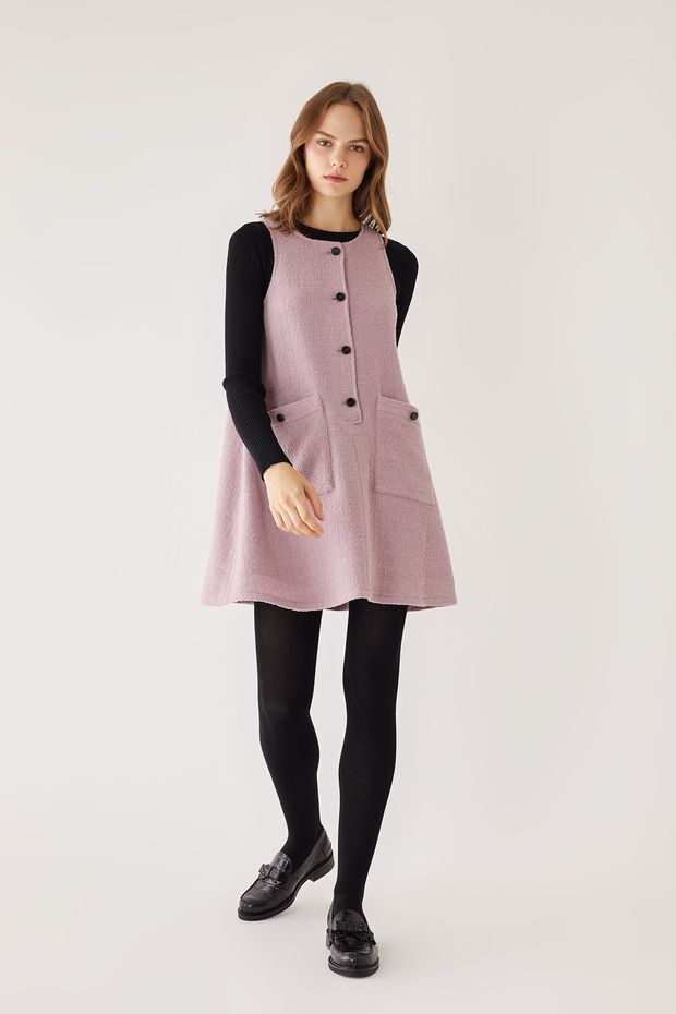 Bouclé wool pinafore dress with pockets