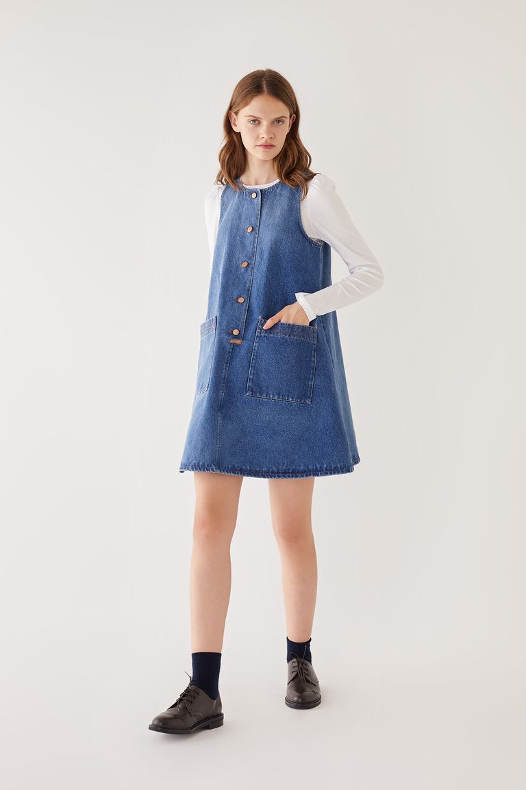 A line fashion denim pinafore dress