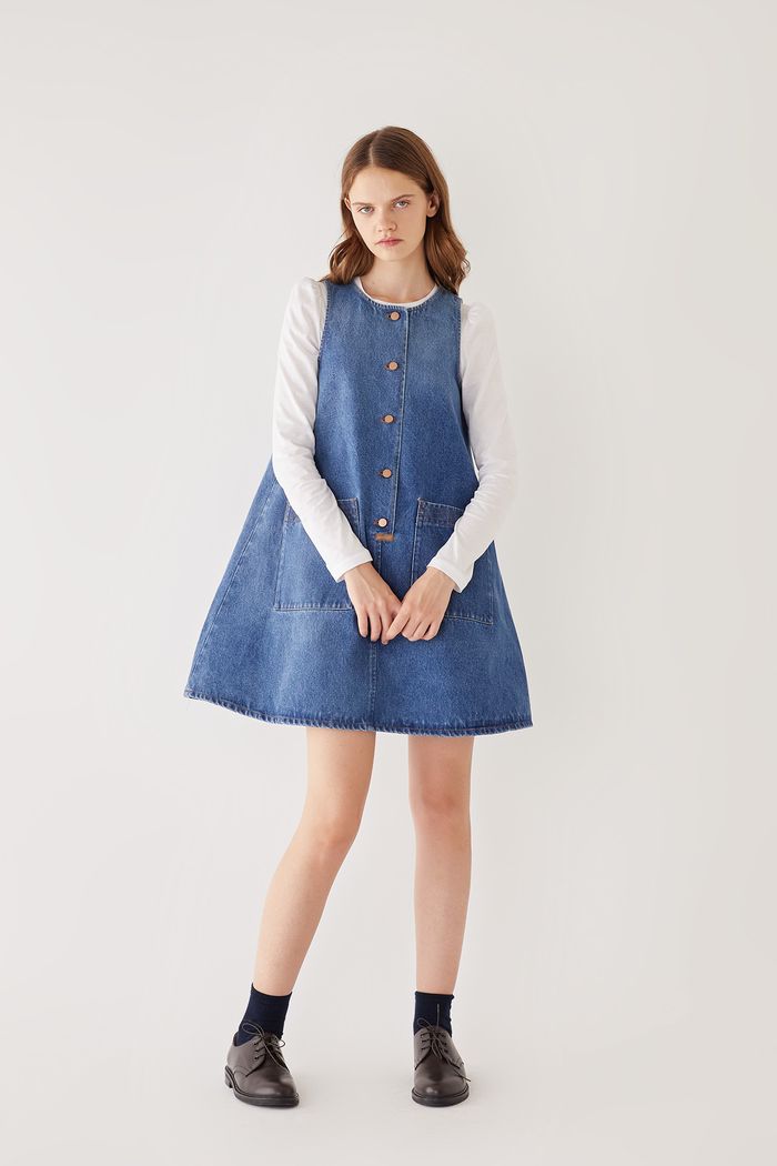 Denim pinafore dress with pockets - Women's Clothing Online Made in Italy