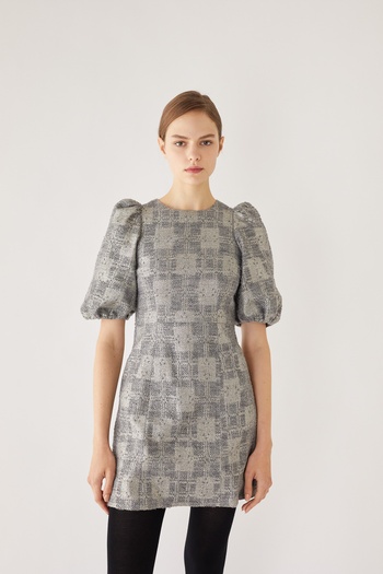 Puff sleeves wool and lurex dress