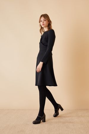 Wool dress with mock wrap motif - Women's Clothing Online Made in Italy