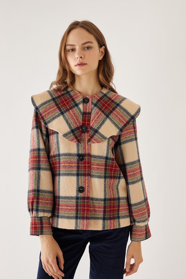 Tartan jacket with maxi scalloped collar - Women's Clothing Online Made ...