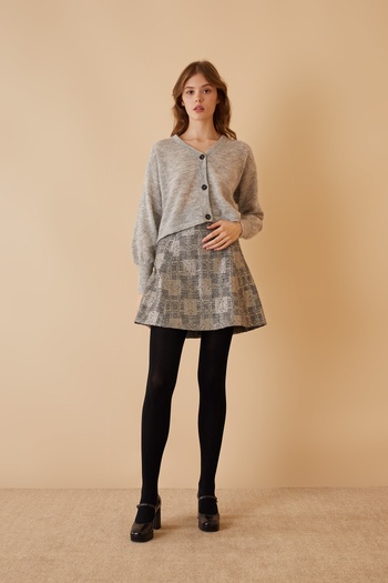 Wool and lurex paneled mini skirt