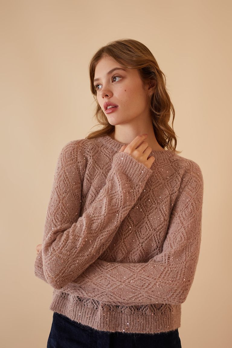 Openwork crewneck with sequins Women s Clothing Online Made in Italy