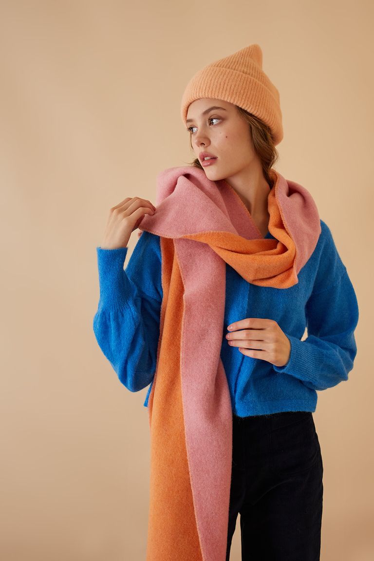 Fringed two-tone scarf - Women's Clothing Online Made in Italy