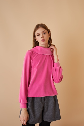 Silk velvet blouse with back collar