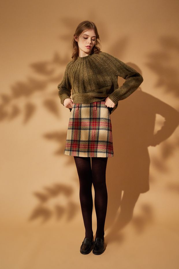 Tartan wool miniskirt