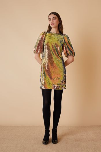 Sequined dress with puff sleeves