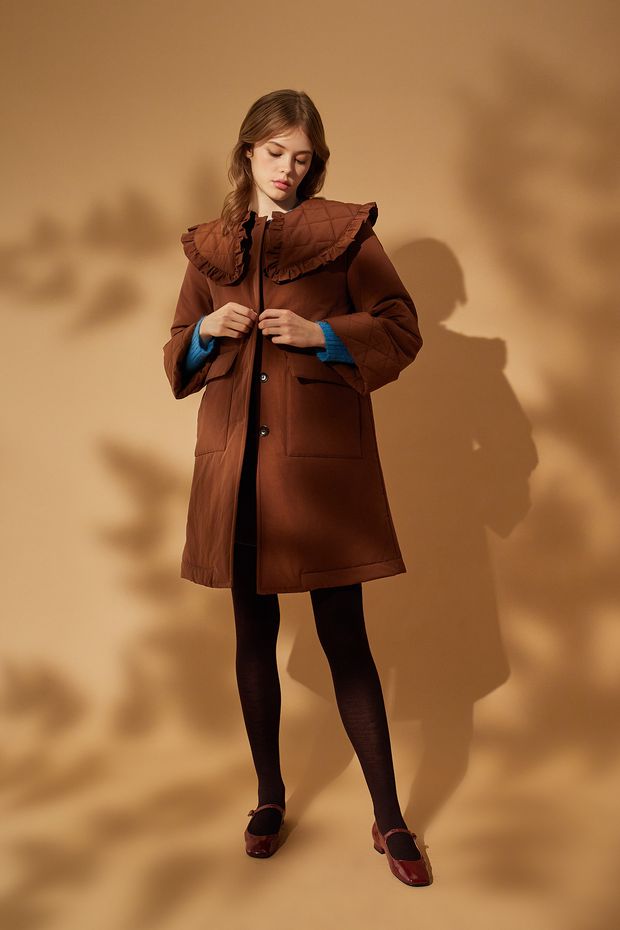 Padded coat with maxi collar