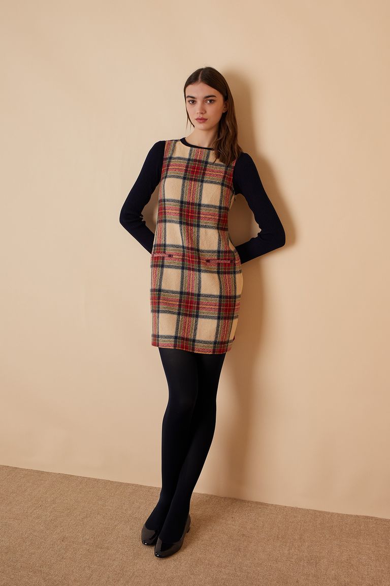 Beige check pinafore outlet dress