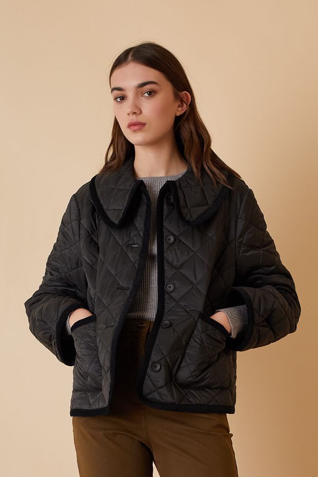 Quilted jacket with detachable collar
