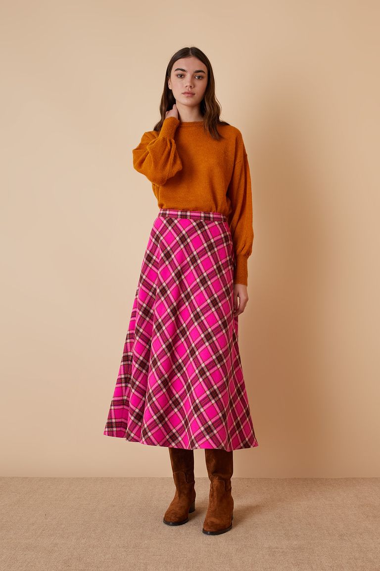 Mango check midi top skirt in pink