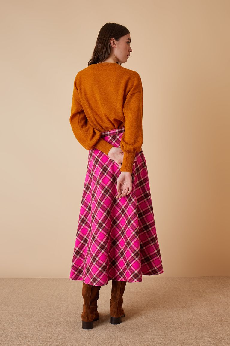 Pink plaid shop midi skirt