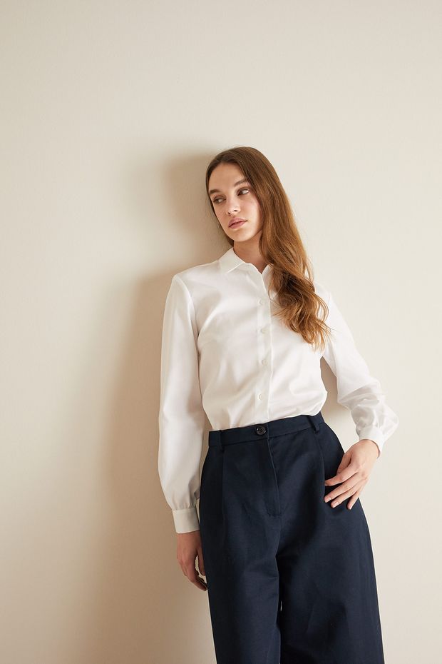 Cotton shirt with rounded collar