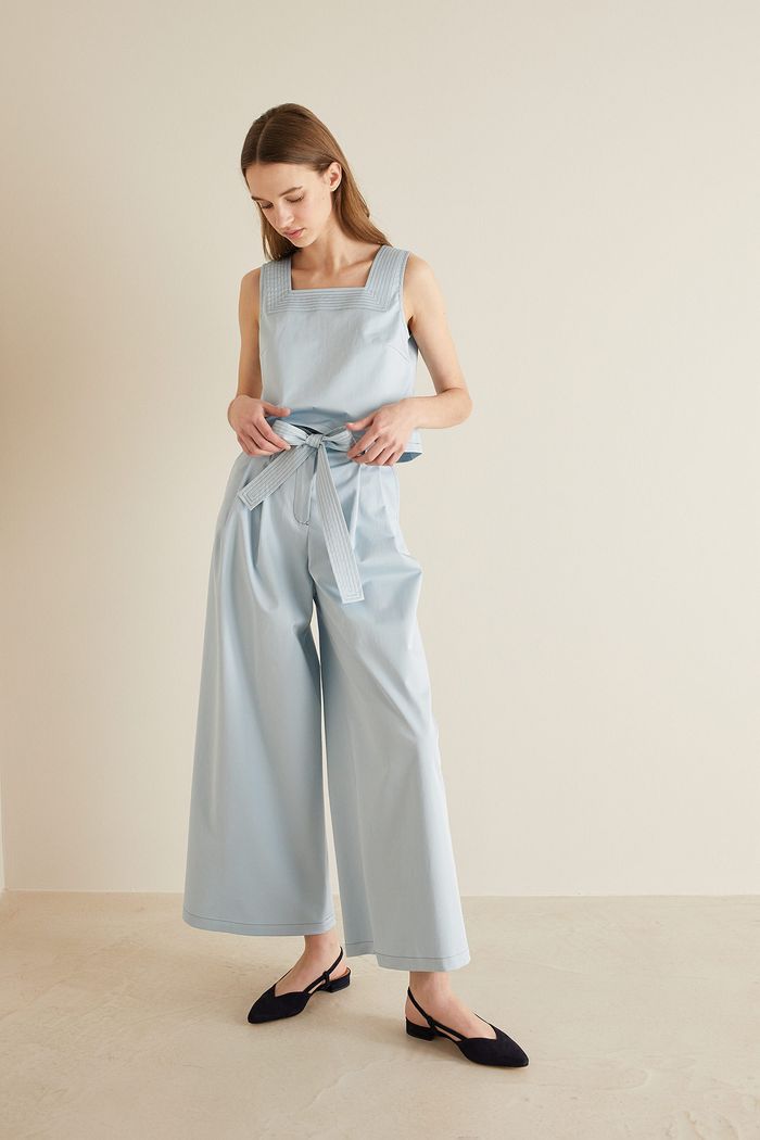 Wide-leg trousers with matching belt - Women's Clothing Online Made in Italy