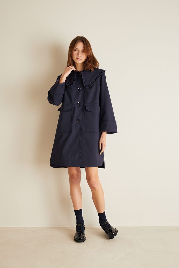 Windproof duster coat with maxi collar