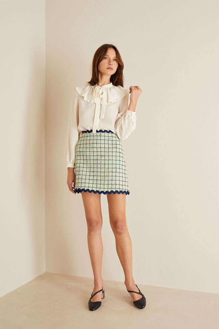 Belted jacquard outlet mini ruffle skirt