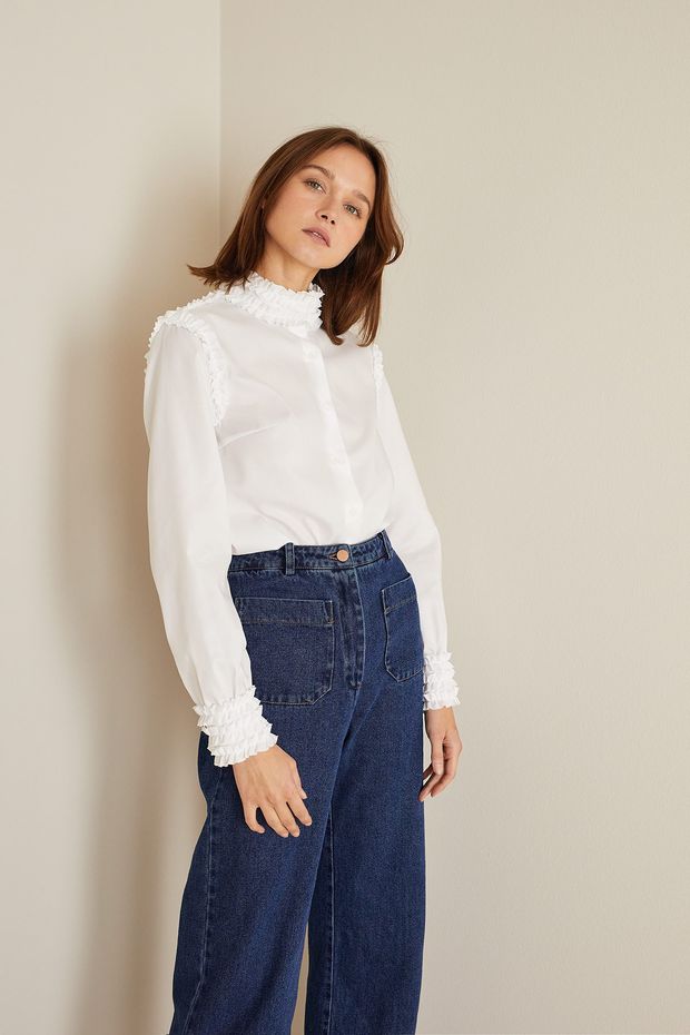 Oxford cotton shirt with ruffles