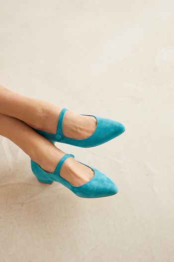 Pointed Mary Jane flats with covered button