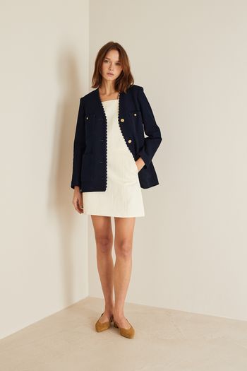Cotton jacket with scalloped trimming
