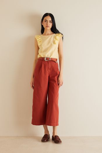 Cropped wide-leg cotton trousers