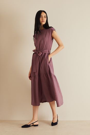 Long tiered dress with elastic waistband