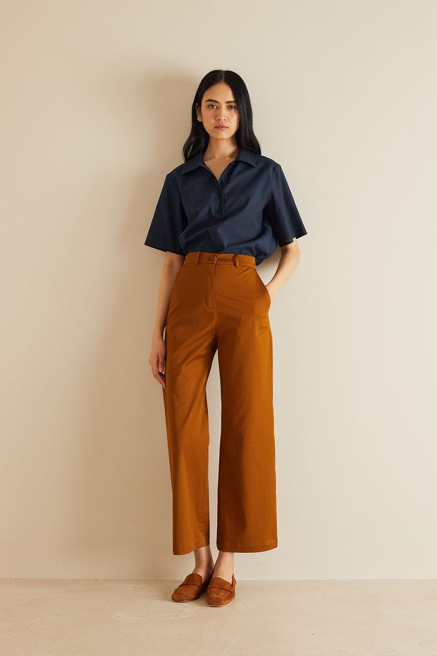 Stretch cotton straight-leg trousers