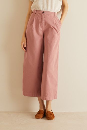 Cropped wide-leg cotton trousers