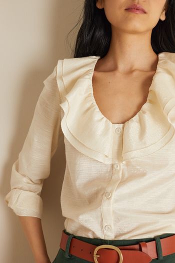Shirt with double ruffle collar